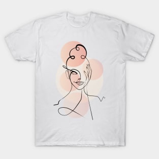 Single Line Face Art, Woman Face One Line Drawing T-Shirt